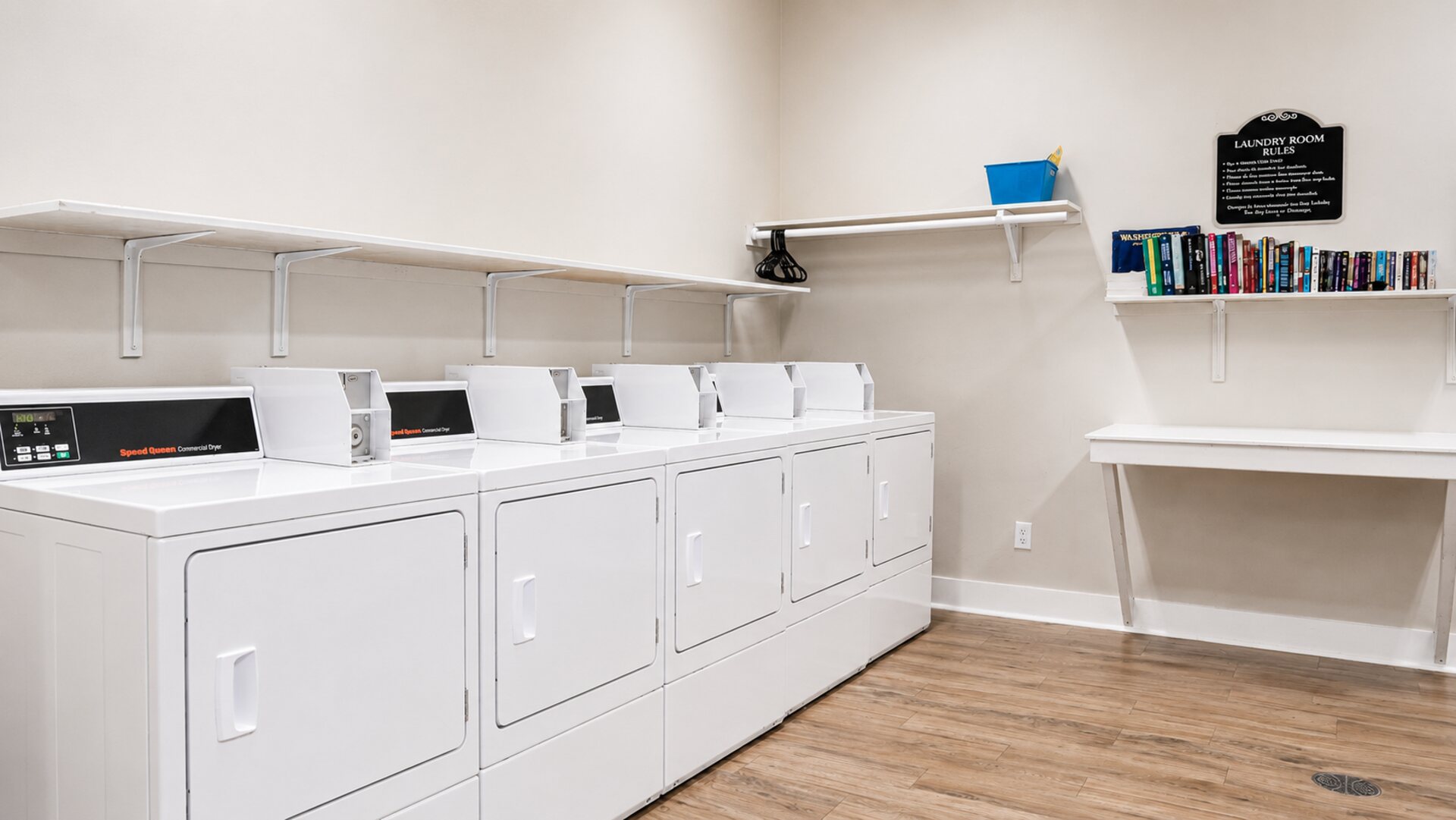 Onsite laundry facility with washers and dryers